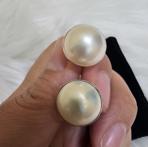 Vintage 14K White Gold MABE PEARL NON-PIERCED EARRINGS - Picture 9 of 17
